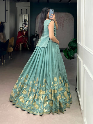Sky Blue Embroidered Lehenga with Overlay Top ClothsVilla