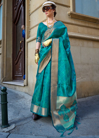 Sky Blue Ethereal Organza Silk Saree – Graceful & Glamorous Drape ClothsVilla
