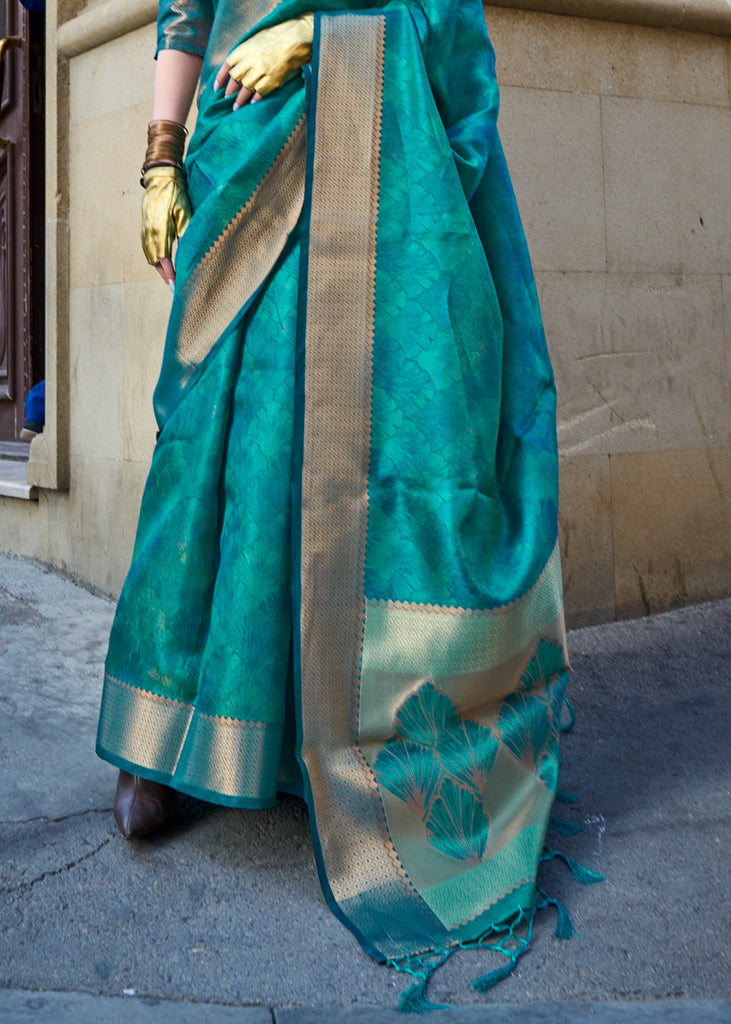 Sky Blue Ethereal Organza Silk Saree – Graceful & Glamorous Drape ClothsVilla