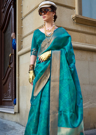 Sky Blue Ethereal Organza Silk Saree – Graceful & Glamorous Drape ClothsVilla