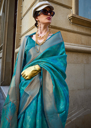 Sky Blue Ethereal Organza Silk Saree – Graceful & Glamorous Drape ClothsVilla