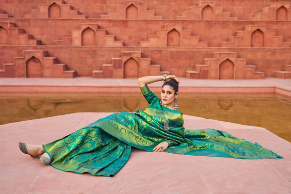 Sky Blue Exquisite Litchi Silk Banarasi Saree with Zari Woven Design ClothsVilla