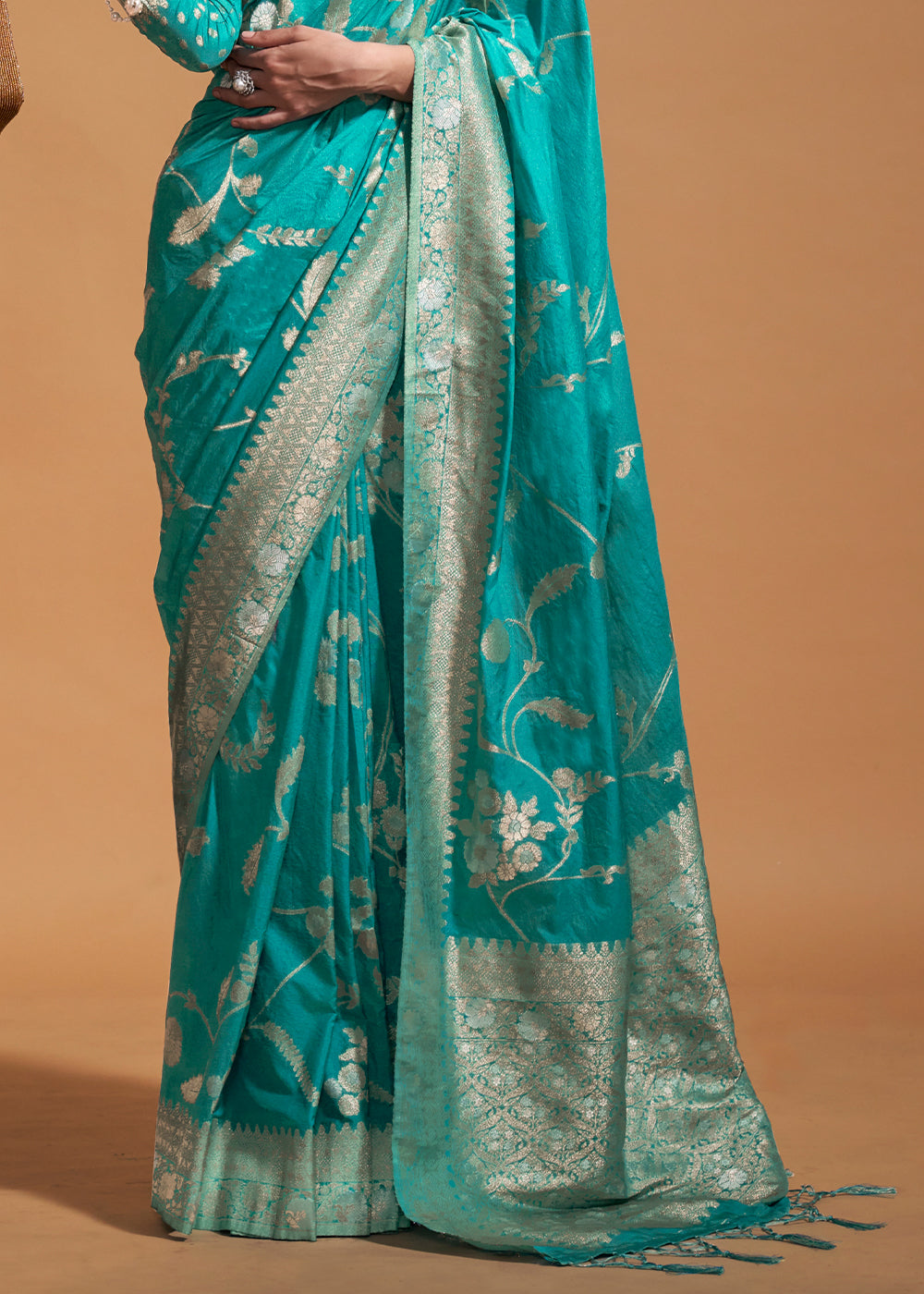 Sky Blue Fairytale Banarasi Georgette Silk Saree with Brocade Blouse – Summer Glam Edition ClothsVilla