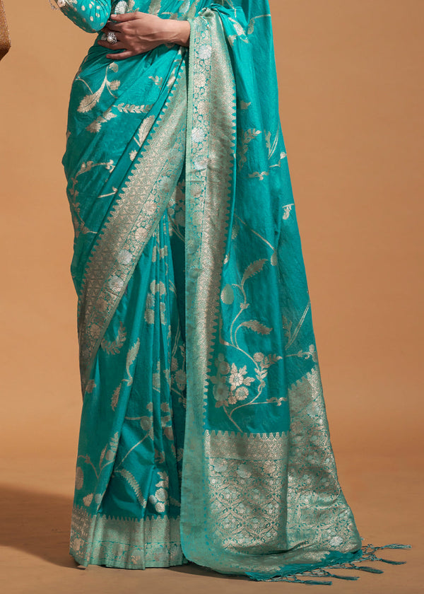 Sky Blue Fairytale Banarasi Georgette Silk Saree with Brocade Blouse – Summer Glam Edition ClothsVilla