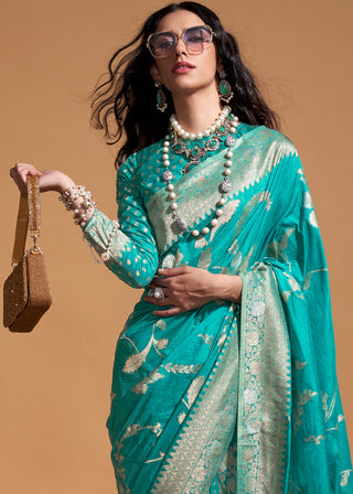 Sky Blue Fairytale Banarasi Georgette Silk Saree with Brocade Blouse – Summer Glam Edition ClothsVilla
