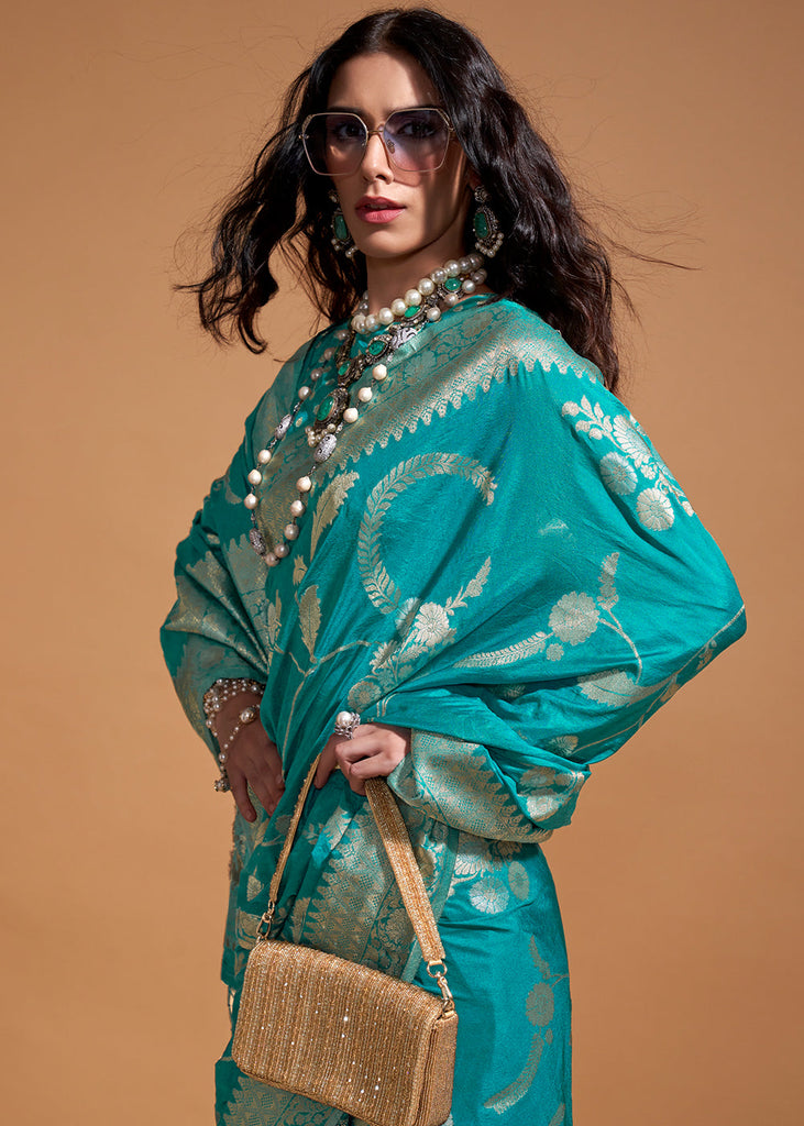 Sky Blue Fairytale Banarasi Georgette Silk Saree with Brocade Blouse – Summer Glam Edition ClothsVilla