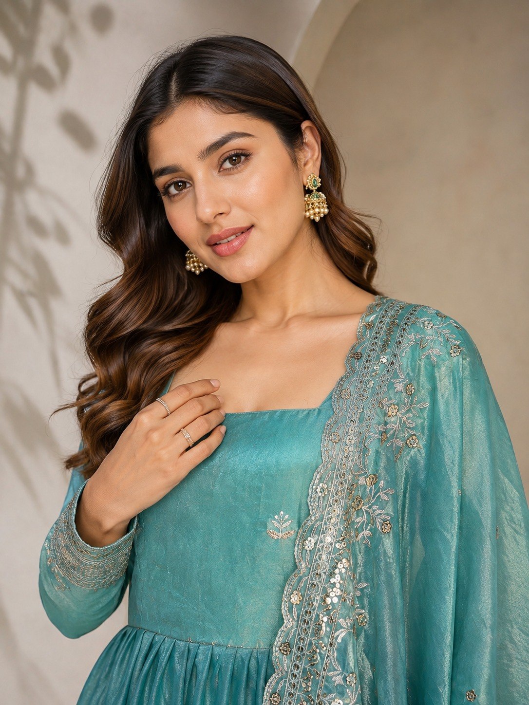 Sky Blue Fandy Satin Anarkali Gown ClothsVilla