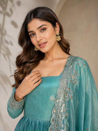 Sky Blue Fandy Satin Anarkali Gown ClothsVilla