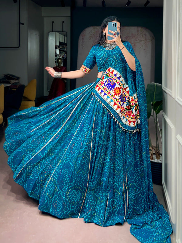 Sky Blue Flared Lehenga with Gamthi Work ClothsVilla