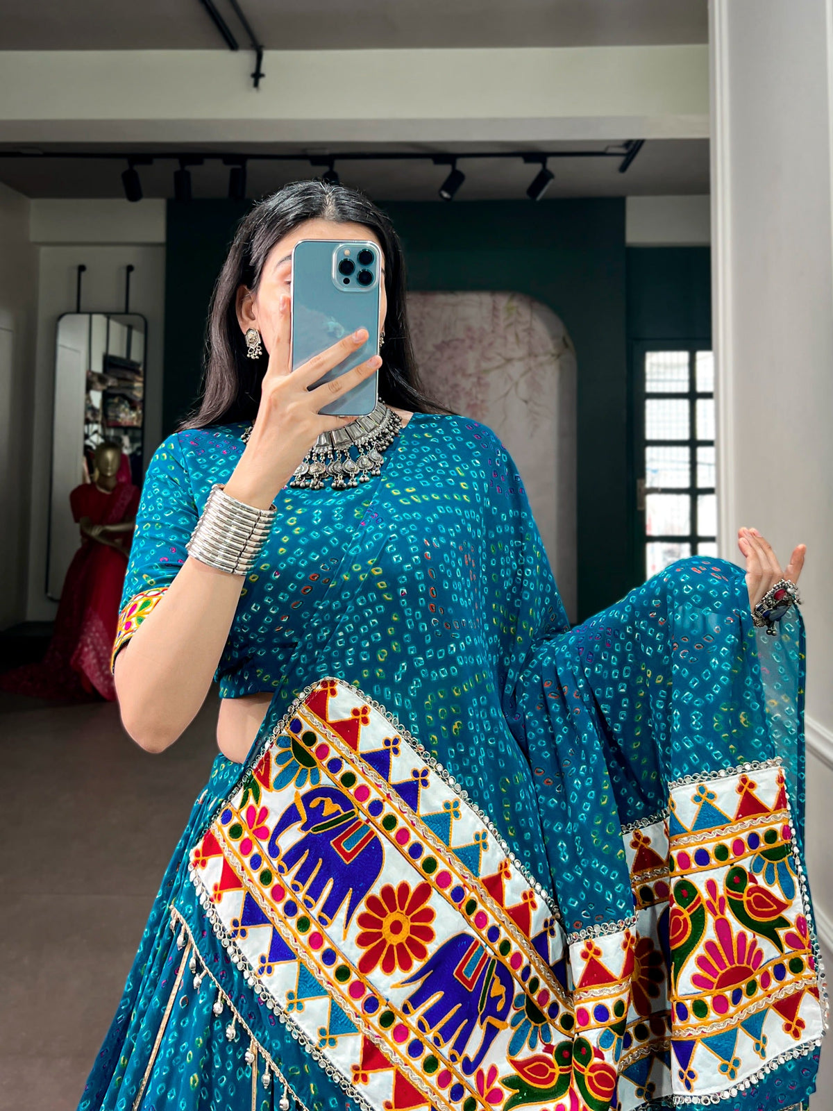 Sky Blue Flared Lehenga with Gamthi Work ClothsVilla