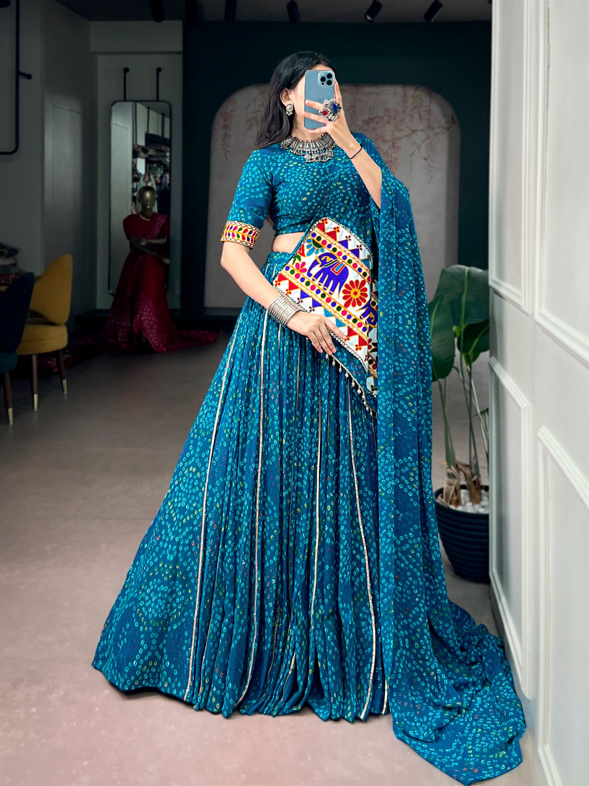 Sky Blue Flared Lehenga with Gamthi Work ClothsVilla