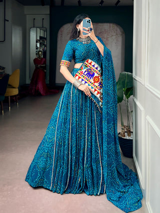 Sky Blue Flared Lehenga with Gamthi Work ClothsVilla