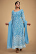 Load image into Gallery viewer, Sky Blue Georgette Dori &amp; Sequins Embroidered Gown Set with Pant &amp; Tassel Dupatta ClothsVilla