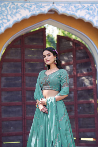 Sky Blue Georgette Embroidered Lehenga ClothsVilla