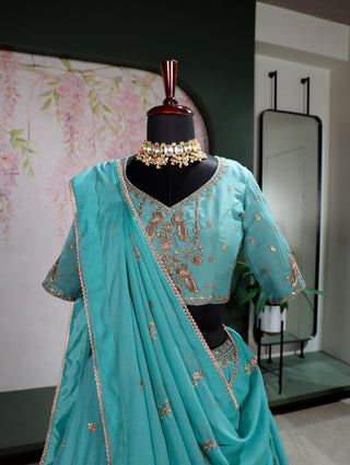 Sky Blue Georgette Embroidered Lehenga ClothsVilla