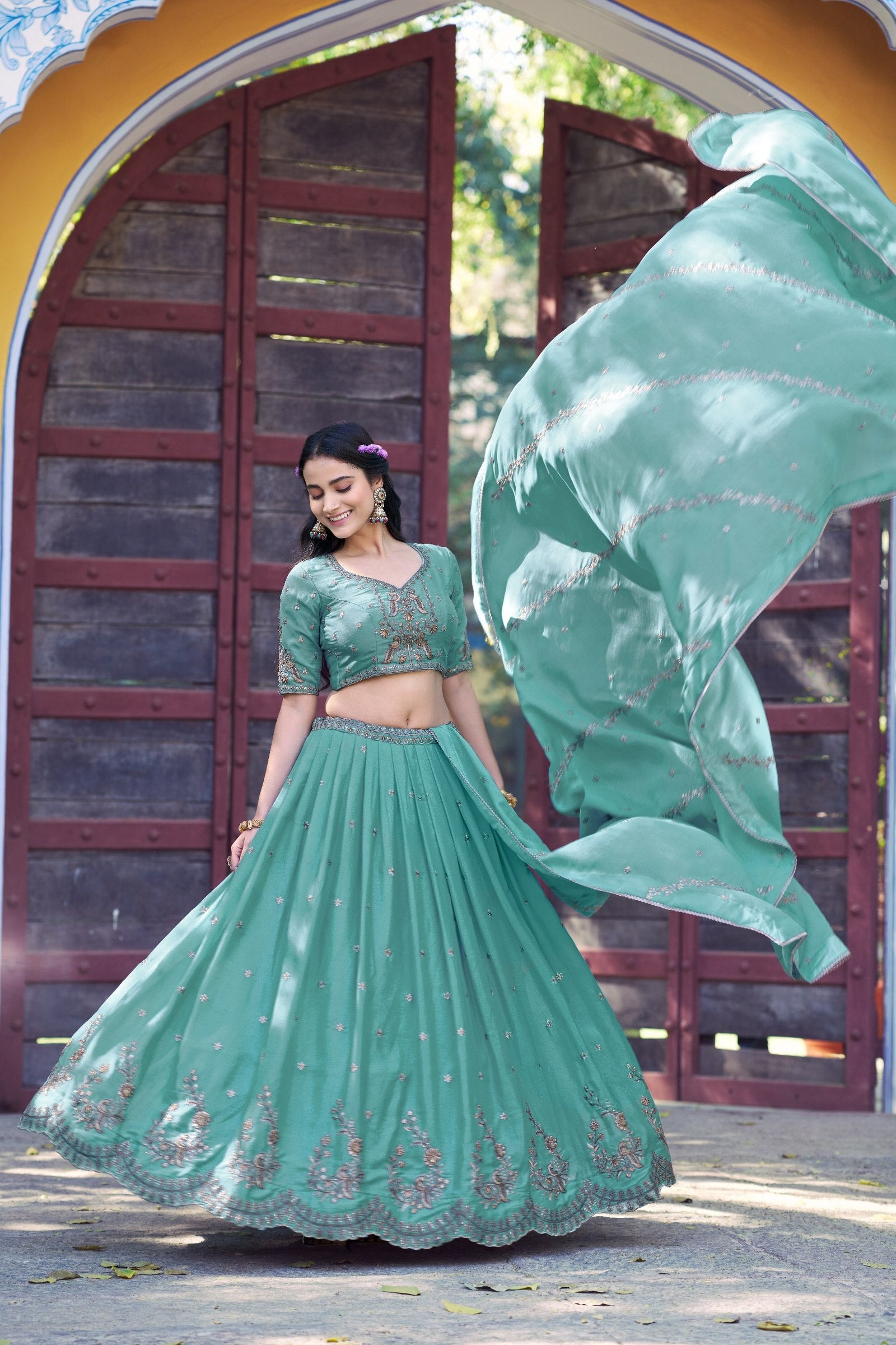 Sky Blue Georgette Embroidered Lehenga ClothsVilla