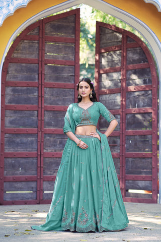 Sky Blue Georgette Embroidered Lehenga ClothsVilla
