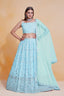 Sky Blue Georgette Zari & Sequin Embroidered Semi-Stitched Lehenga Choli with Soft Net Lace Border Dupatta ClothsVilla