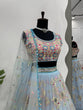 Load image into Gallery viewer, Sky Blue Glamorous Butterfly Net Semi-Stitched Lehenga Choli Set with Sequin &amp; Thread Work ClothsVilla