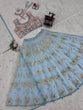Load image into Gallery viewer, Sky Blue Glamorous Butterfly Net Semi-Stitched Lehenga Choli Set with Sequin &amp; Thread Work ClothsVilla