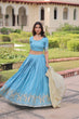 Load image into Gallery viewer, Sky Blue Gold Crush Sequins &amp; Zari Embroidered Lehenga Set with 3-Meter Flair, Heavy Dupatta &amp; Unstitched Designer Blouse – Fully Stitched Festive &amp; Wedding Wear Ensemble ClothsVilla
