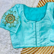 Load image into Gallery viewer, Sky Blue Golden Handcrafted Makhana Silk Blouse with White Pearl Accents ClothsVilla