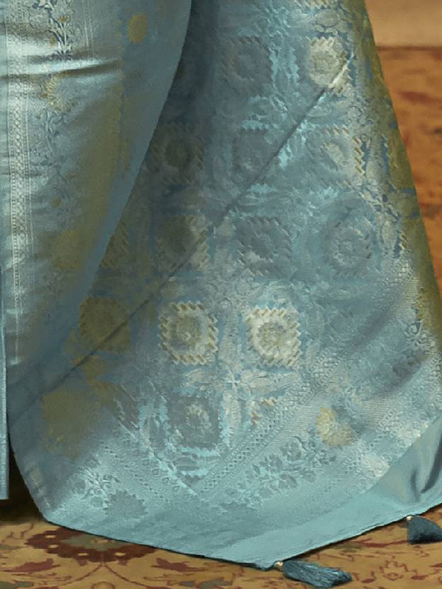 Sky Blue Graceful Banarasi Silk Blend Saree with Unstitched Blouse Piece ClothsVilla
