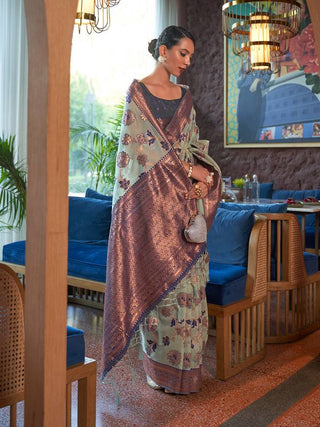 Sky Blue Graceful Bollywood Style Organza Saree with Unstitched Blouse Piece ClothsVilla