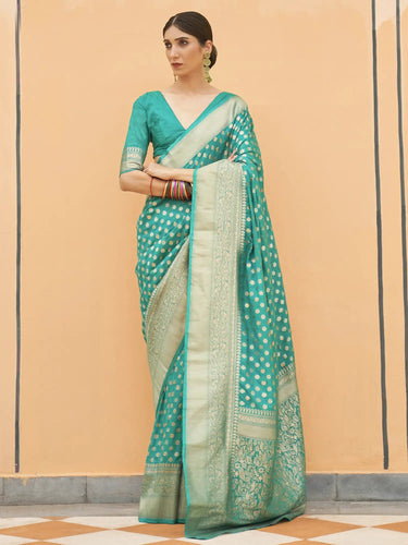 Sky Blue Graceful Georgette Saree with Unstitched Blouse Piece ClothsVilla