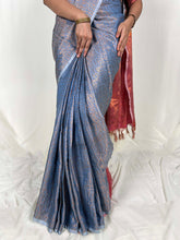 Load image into Gallery viewer, Sky Blue Handwoven Kanchipuram Zari Weaving Saree with Unstitched Blouse Piece ClothsVilla