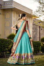 Load image into Gallery viewer, Sky Blue Jacquard Silk Paithani Lehenga Choli ClothsVilla