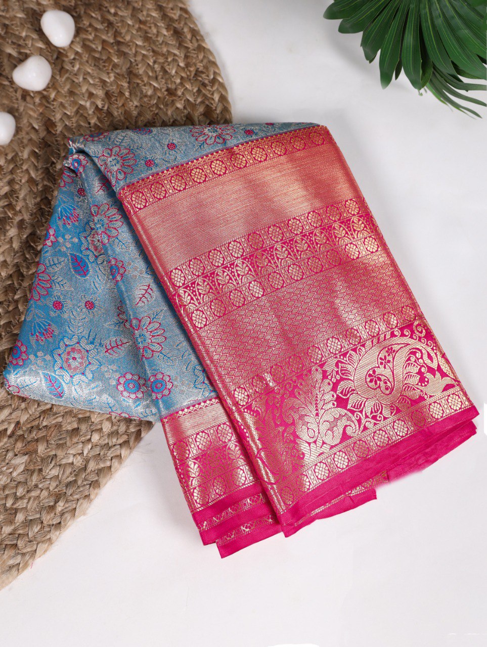 Sky Blue Jacquard Silk Saree with Exquisite Zari Weaving – Perfect for Elegant Occasions