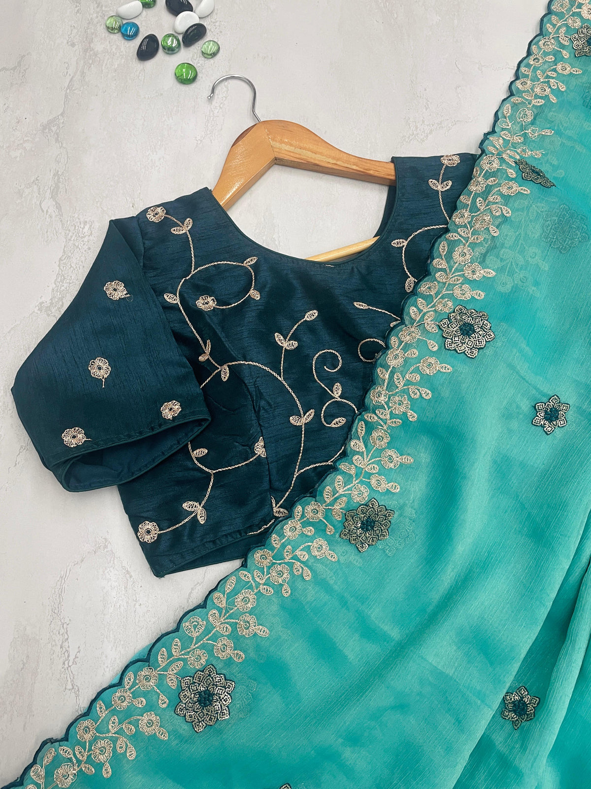 Sky Blue Kasoli Silk Saree with Beautiful Embroidery and Contrast Thread Work ClothsVilla Main image