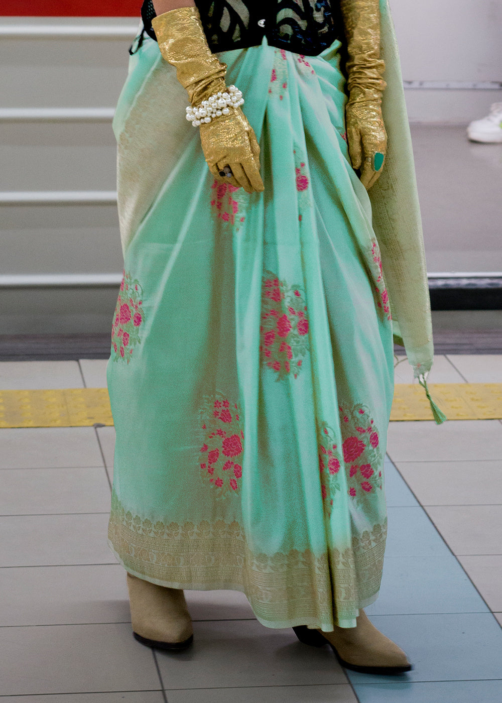 Sky Blue Katan Handloom Silk Saree with Blouse Piece ClothsVilla