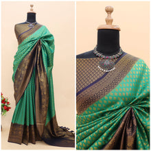 Load image into Gallery viewer, Sky Blue Kuber Soft Silk Saree with Exquisite Golden Jari Work &amp; Matching Blouse ClothsVilla