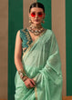 Load image into Gallery viewer, Sky Blue Lustrous Spun Silk Saree with Cotton Blend ClothsVilla