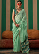 Load image into Gallery viewer, Sky Blue Lustrous Spun Silk Saree with Cotton Blend ClothsVilla