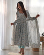 Load image into Gallery viewer, Sky Blue Luxury Chiffon Floral Anarkali Set – Elegant &amp; Breezy for Summer Weddings