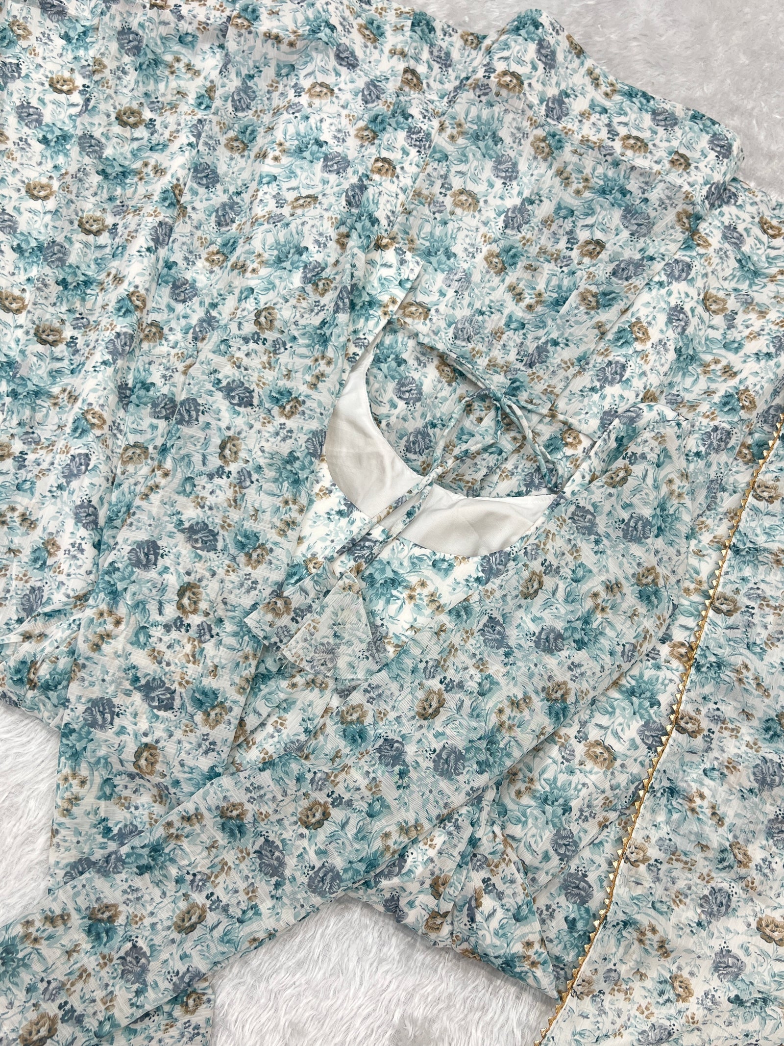 Sky Blue Luxury Chiffon Floral Anarkali Set – Elegant & Breezy for Summer Weddings