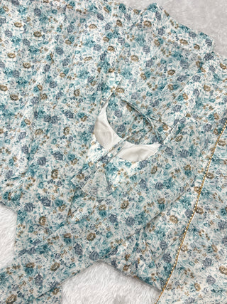 Sky Blue Luxury Chiffon Floral Anarkali Set – Elegant & Breezy for Summer Weddings