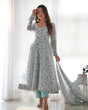 Load image into Gallery viewer, Sky Blue Luxury Chiffon Floral Anarkali Set – Elegant &amp; Breezy for Summer Weddings