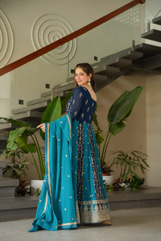 Sky Blue Luxury Faux Blooming Gown Set with Zari & Sequins Embroidery – Kali Cut Design ClothsVilla