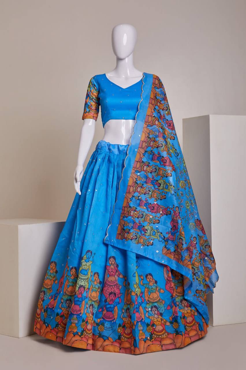 Sky Blue Luxury Heavy Silk Lehenga Set with Embroidery, Sequins & Printed Detailing ClothsVilla Main image