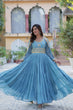Load image into Gallery viewer, Sky Blue Luxury Star Georgette Gown with Designer Embroidered Dupatta – 5-Layer Frill Flai