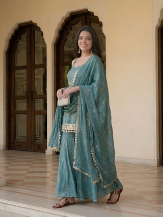 Sky Blue Mirror Work Sharara Set ClothsVilla