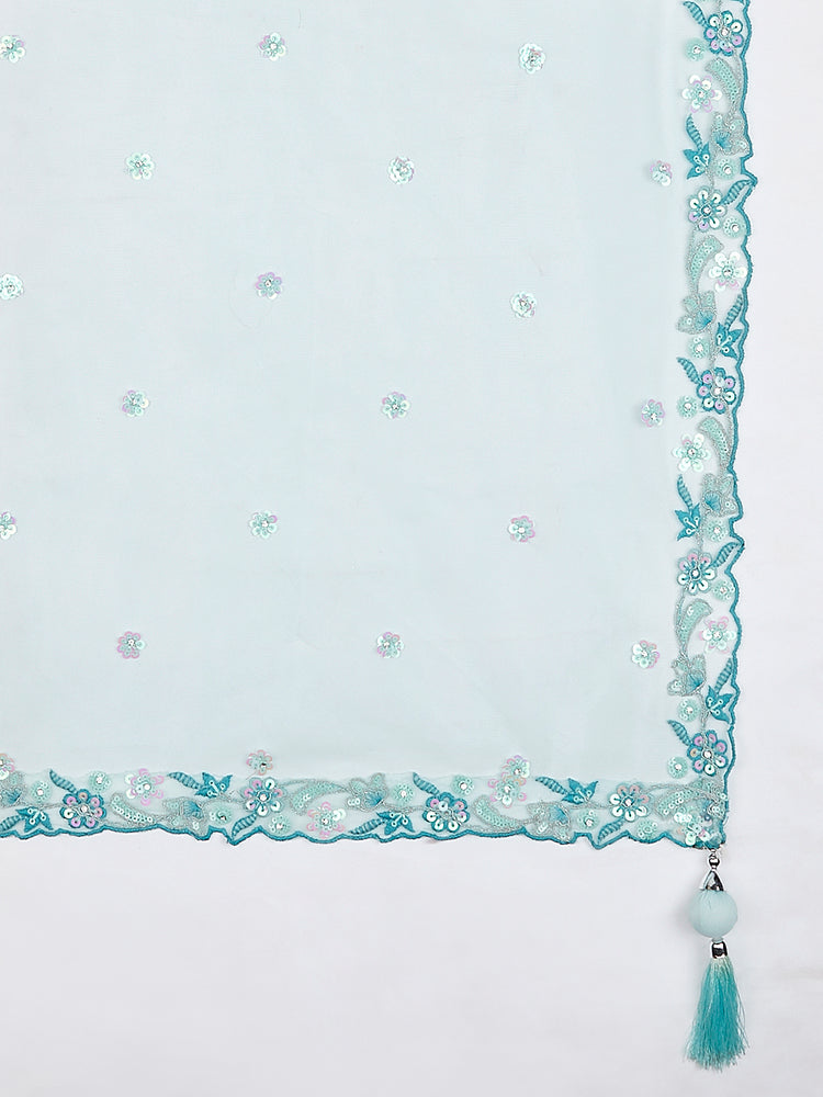 Sky Blue Organza Sequins embroidery Lehenga choli & Dupatta ClothsVilla