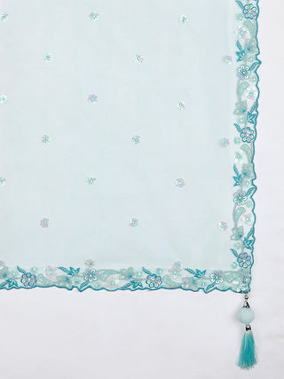 Sky Blue Organza Sequins embroidery Lehenga choli & Dupatta ClothsVilla