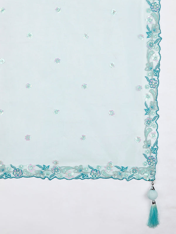 Sky Blue Organza Sequins embroidery Lehenga choli & Dupatta ClothsVilla