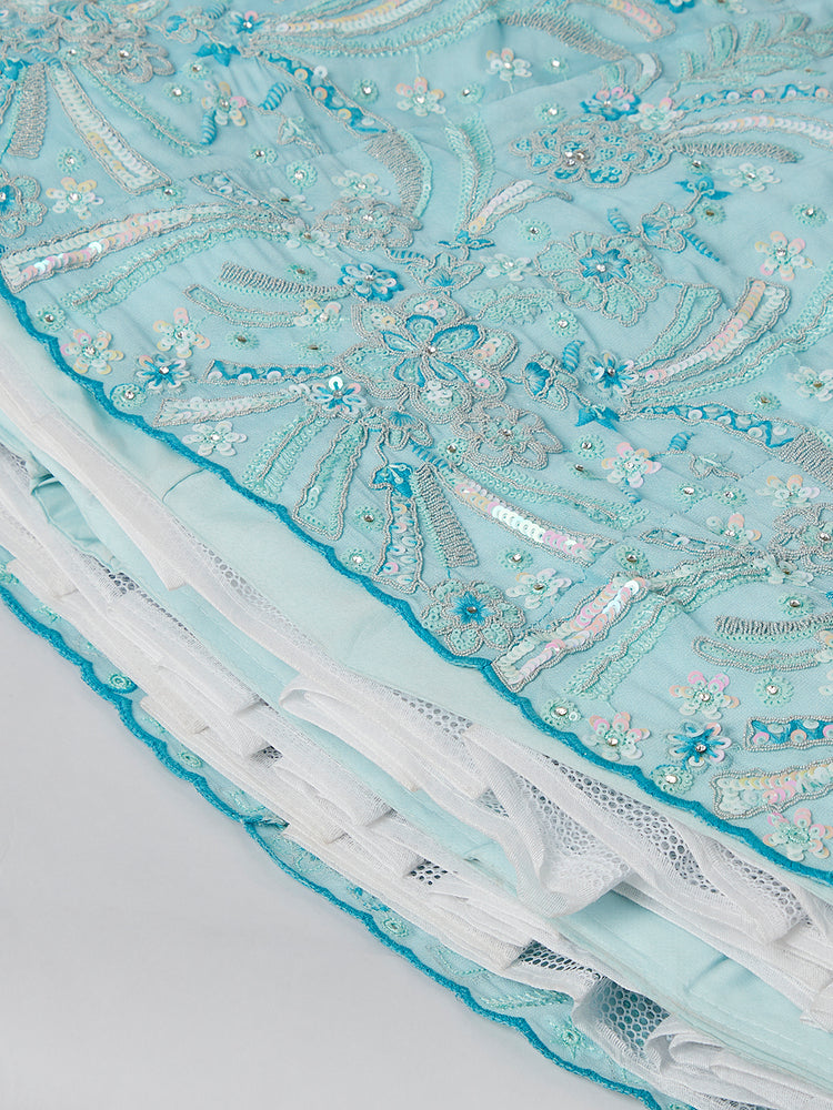 Sky Blue Organza Sequins embroidery Lehenga choli & Dupatta ClothsVilla