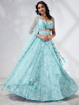 Sky Blue Organza Sequins embroidery Lehenga choli & Dupatta ClothsVilla